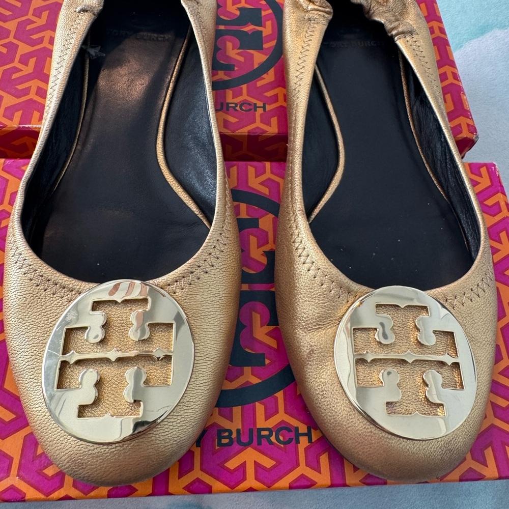 Tory Burch Gold Leather Flats